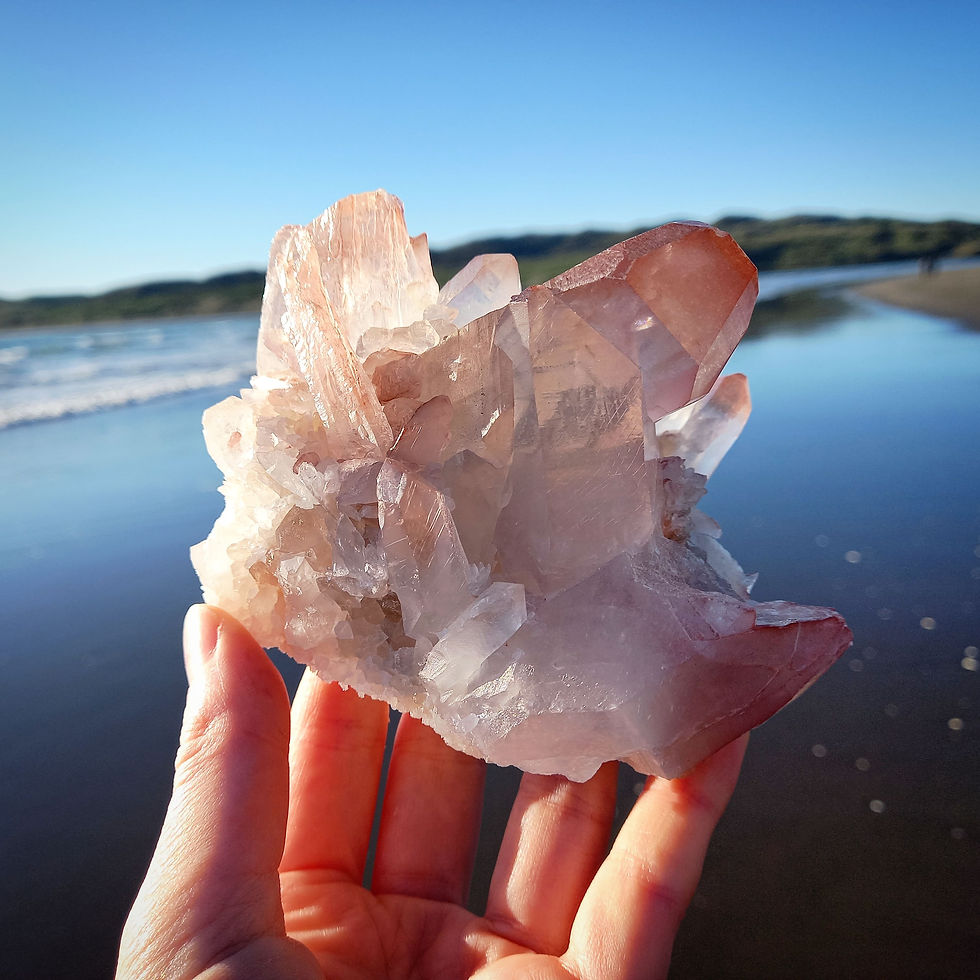 Thumbnail: Gorgeous Pink Lemurian Cluster. Blessed with Rays of God. Awaken Feminine Divine