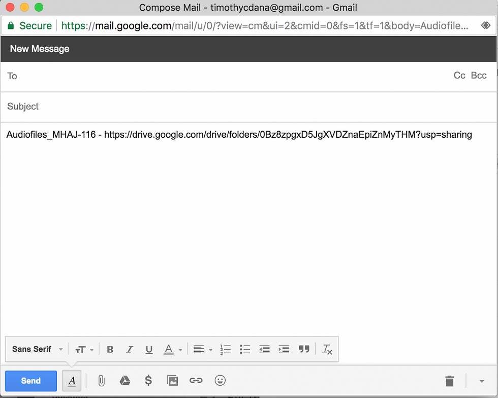 Gmail message dialog