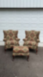 Thumbnail: Set of Queen Anne Wingback Chairs and Ottoman