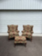 Thumbnail: Set of Queen Anne Wingback Chairs and Ottoman