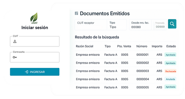 Interfaz de usuario del sistema xNAT, panel principal de control de facturas
