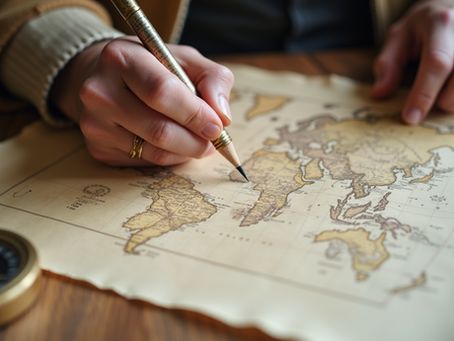 woman drawing on map