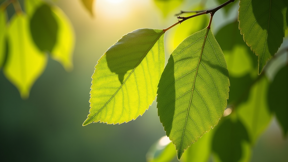 Close-up view of vibrant green leaves on a birch tree
