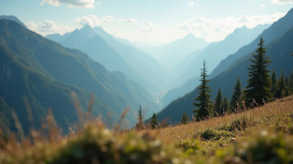 Close-up view of a serene mountain landscape