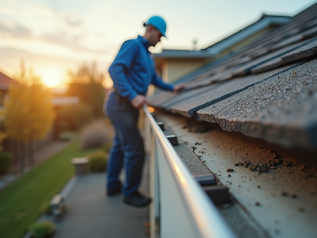 Professional technician installing aluminum rain gutters on a residential home in Appleton, Wisconsin.