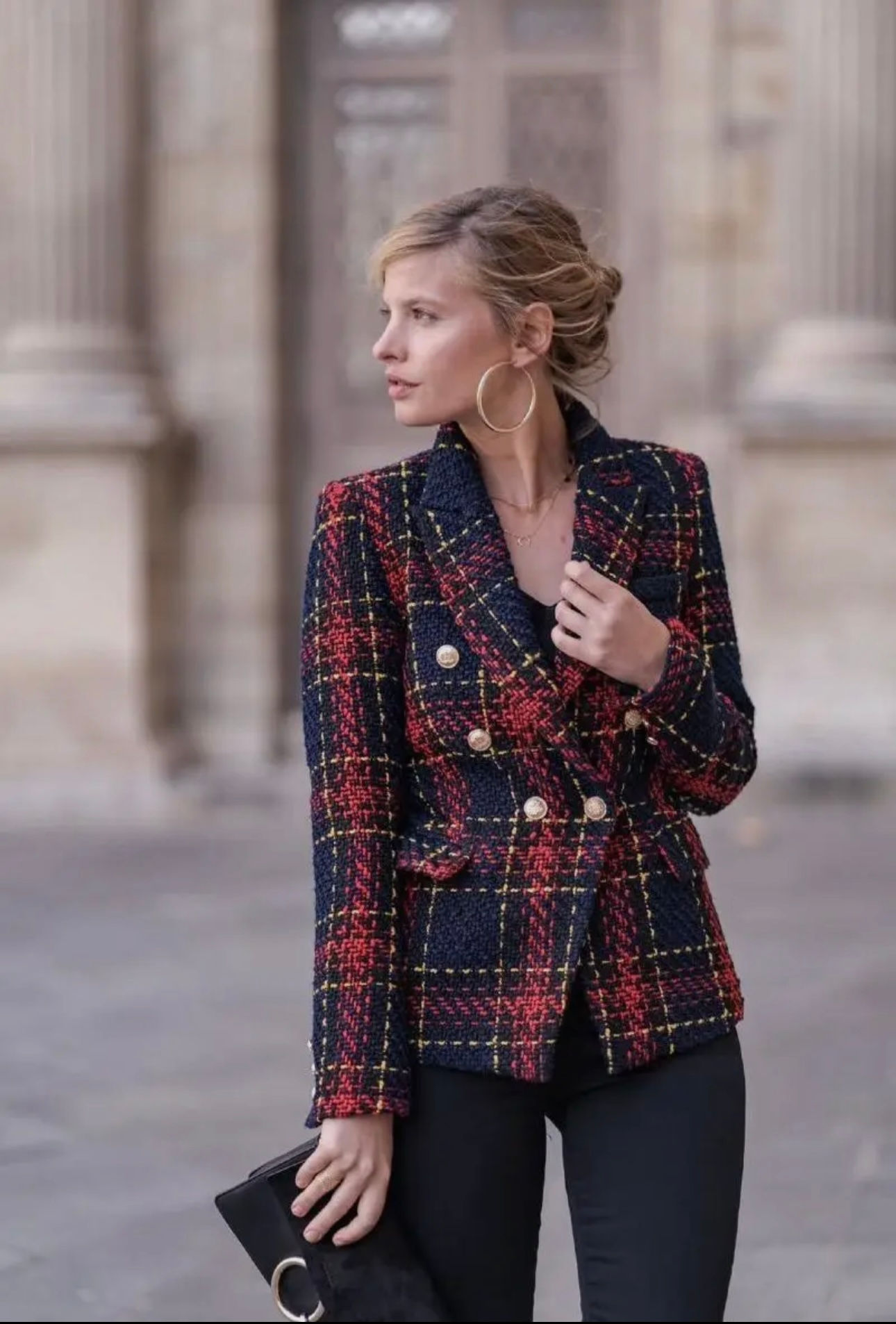 Blue and Red Double-Breasted Scottish Tweed Blazer Jacket