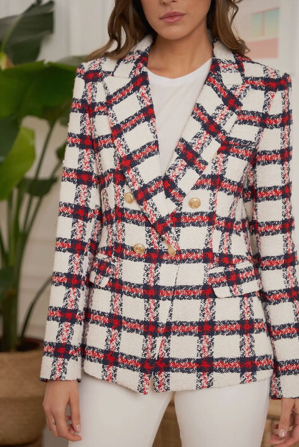 Thumbnail: Plaid Tweed Blazer Jacket