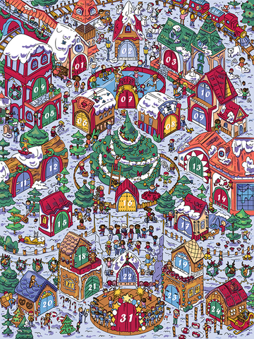 Isometric search and find scene of a christmas village