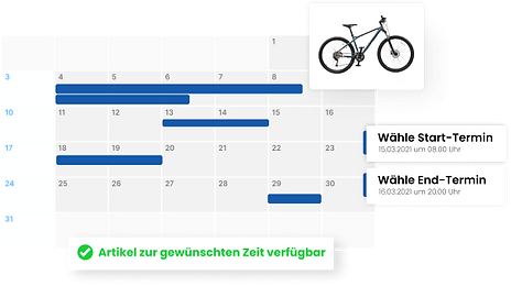 Planen Sie Ihre Vermietungen in unserer übersichtlichen Kalenderansicht und behalten Sie den Überblick über alle Buchungen - mit einem Klick sehen Sie in der Verfügbarkeitsansicht direkt wann welcher Artikel für den nächsten Verleih zur Verfügung steht