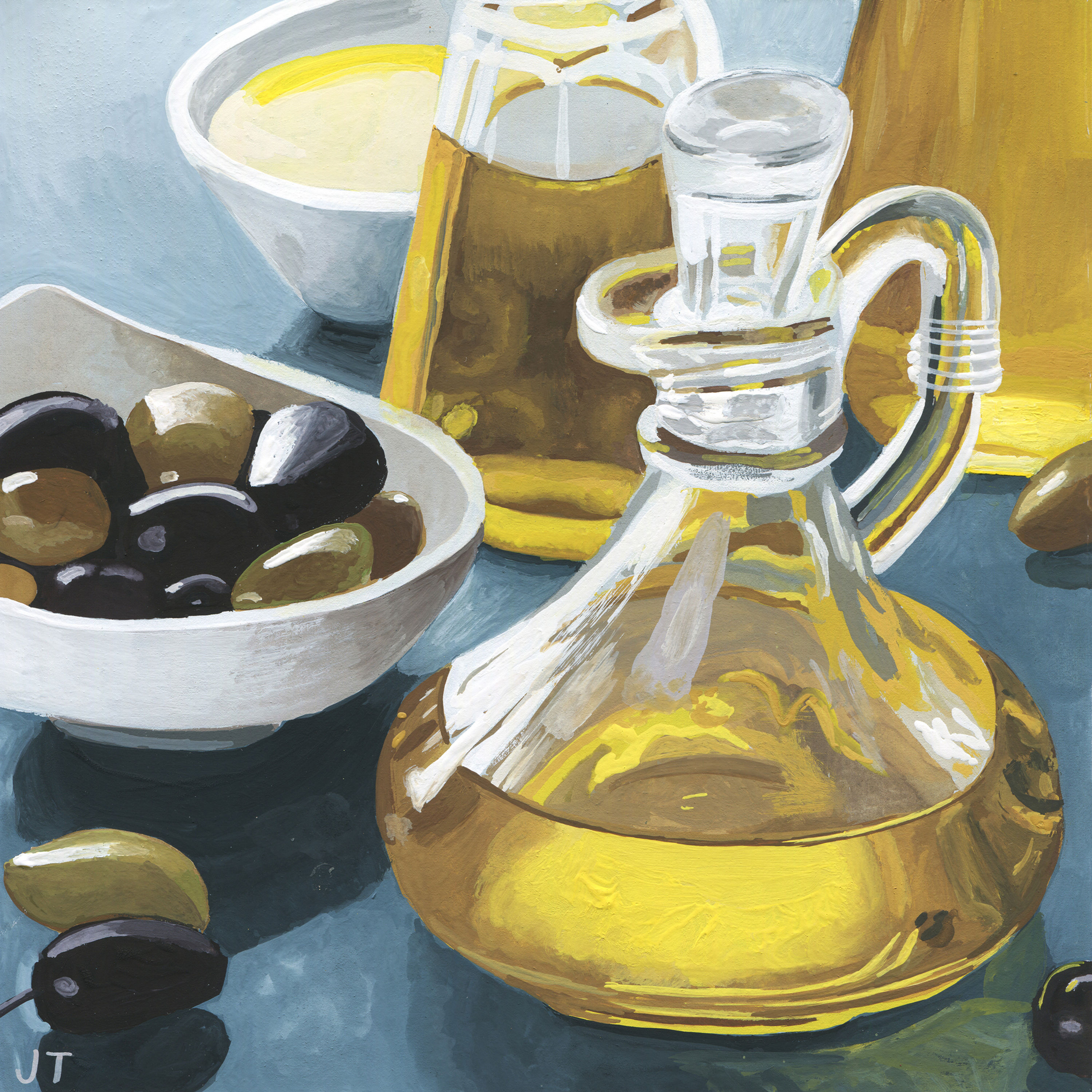 Olive Oil with Olives ~ Giclee Print