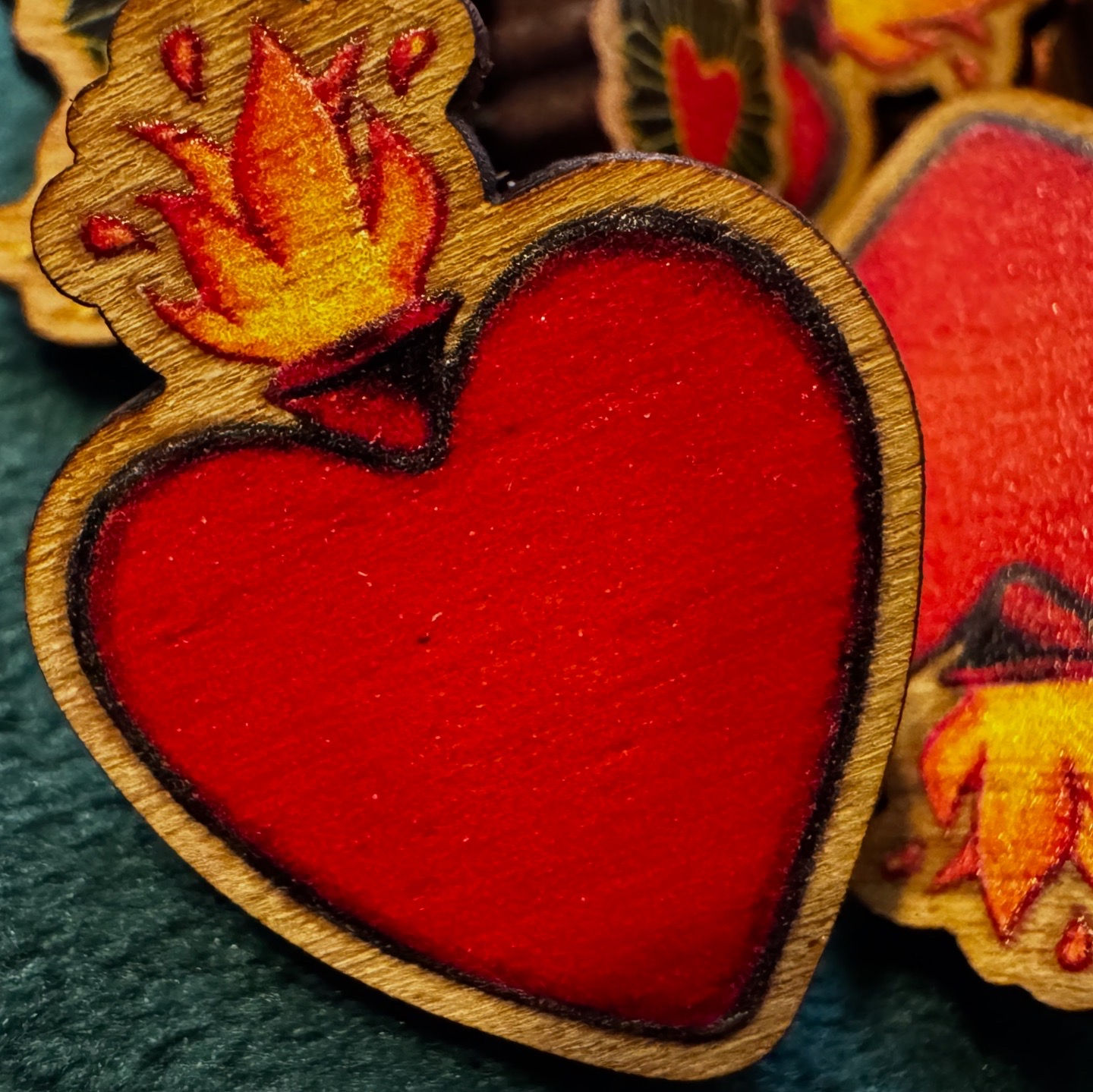 Sacred Heart Wooden Pin