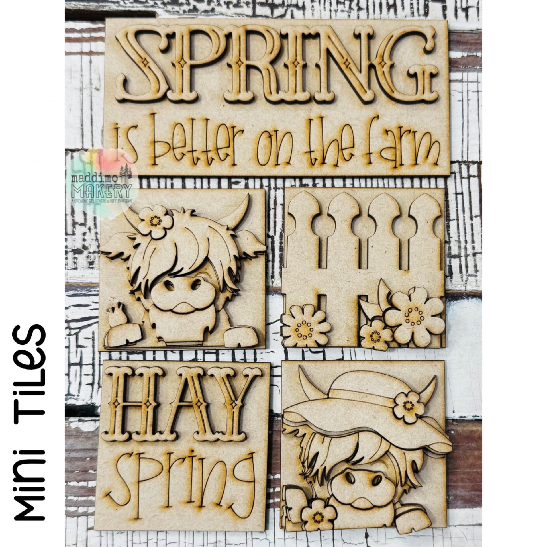 Mini Tiles Highland Cow Spring | DIY Blank Kit