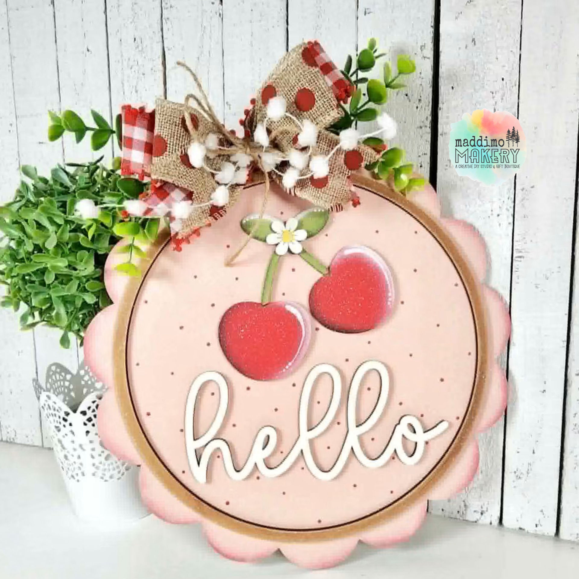 Hello Cherry Round Sign DIY Blank 