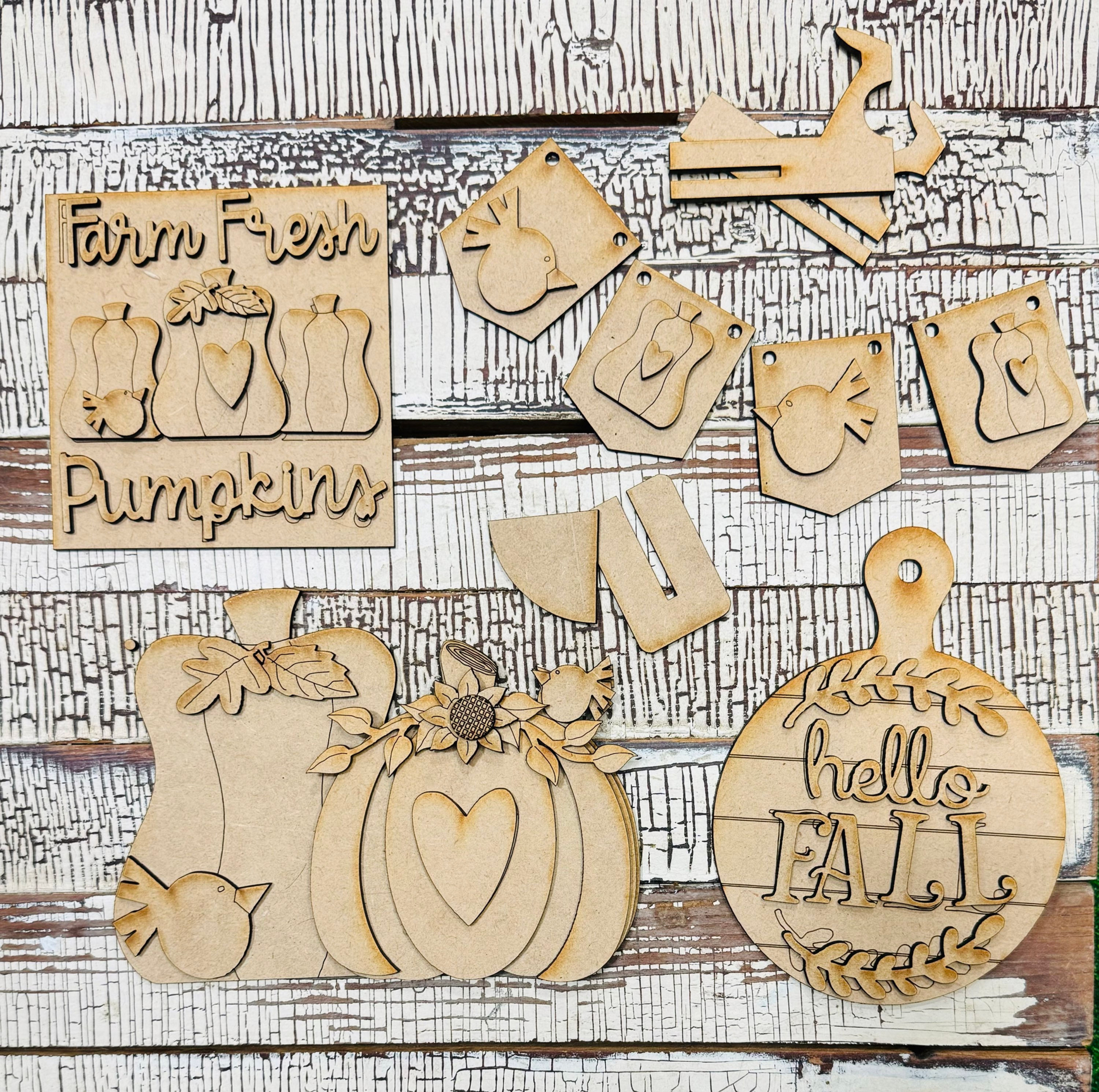 Hello Fall Pumpkin Crow Tiered Tray Set | DIY Blank Kit