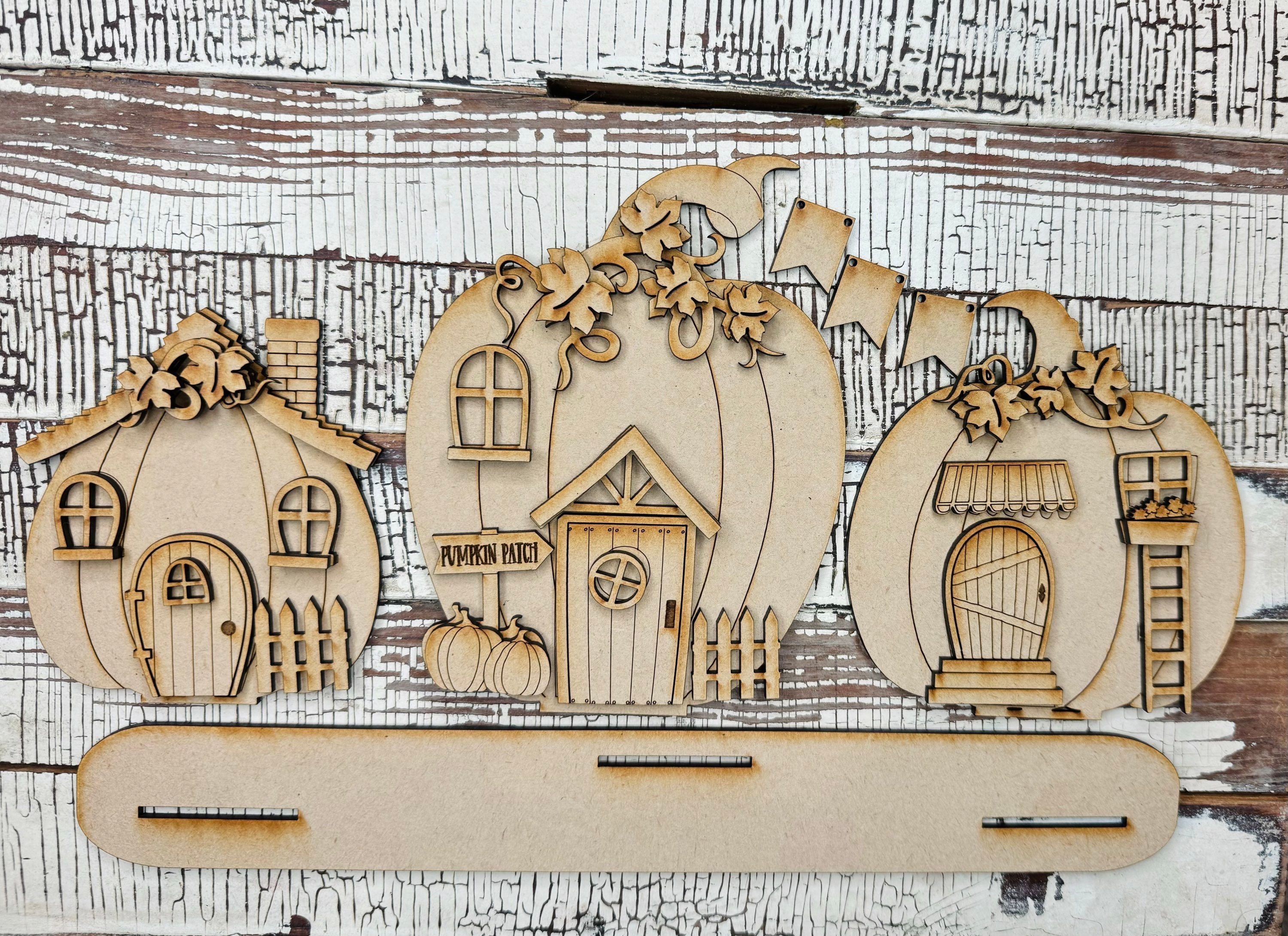 Standing Trio Pumpkin Houses Blank Kit | DIY Blank