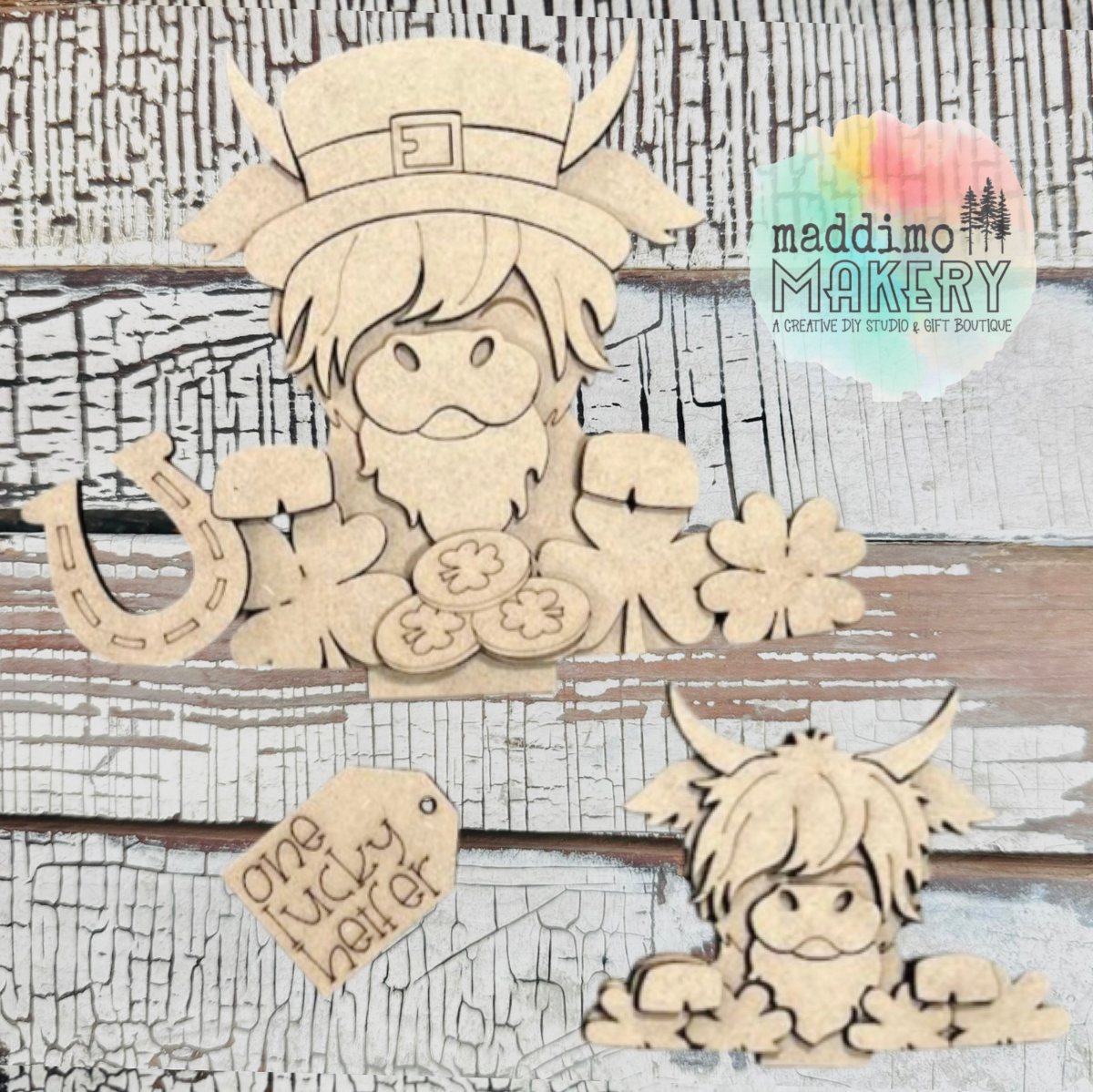 St. Patrick Highland Cow Tab Slot Insert for Interchangeable bases DIY Craft Kit