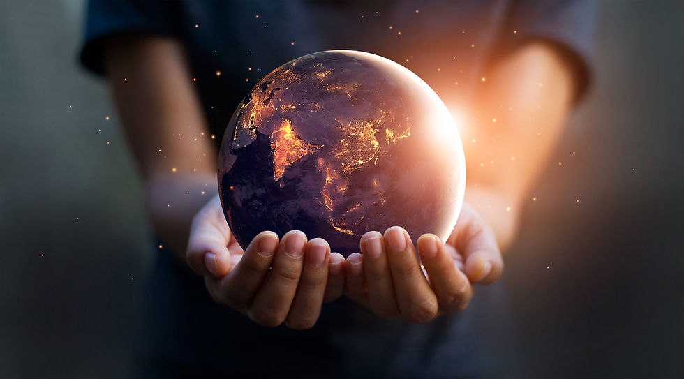 Earth at night was holding in human hand