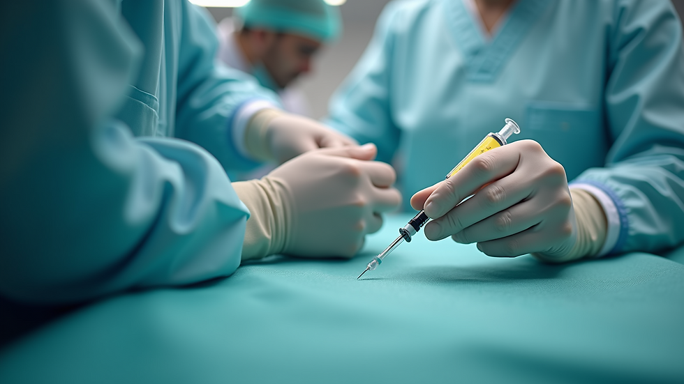 Eye-level view of a medical professional preparing an injection in a clinical setting