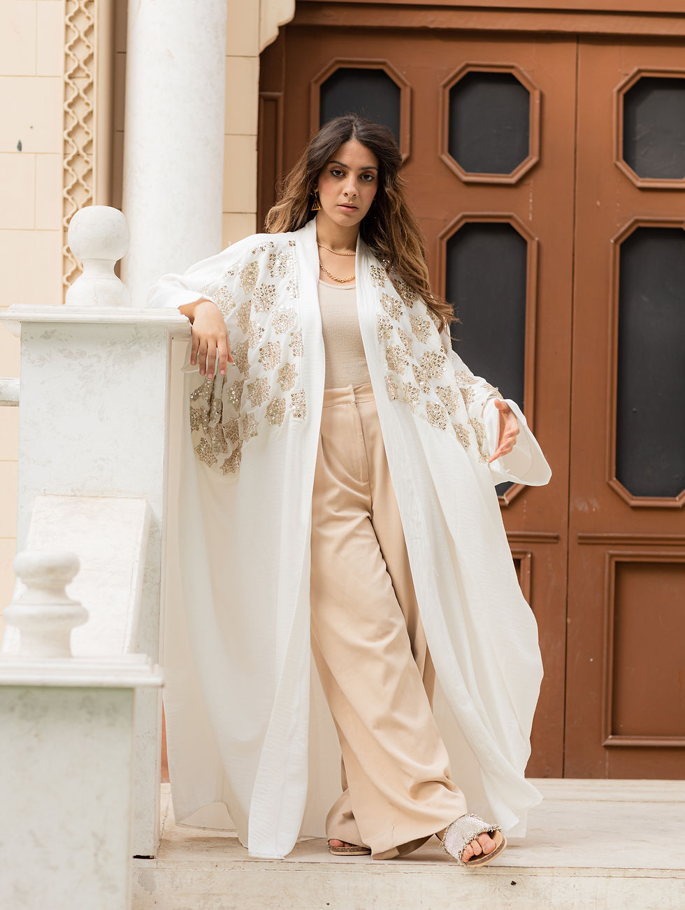 Thumbnail: Maysa embroidery white kaftan