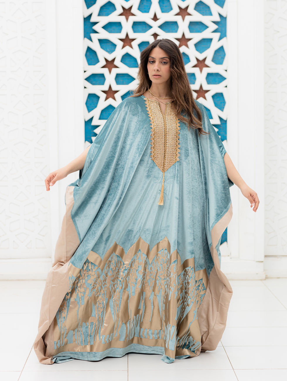 Thumbnail: Solyma portait laser cut kaftan 