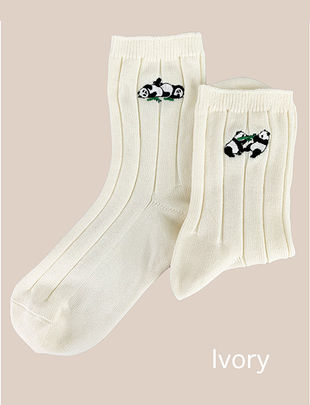 おはなし靴下 ​双子パンダの竹引き（アイボリー）