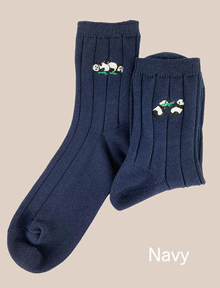 おはなし靴下 ​双子パンダの竹引き（紺）