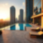 Rooftop pool area of luxury urban high-rise apartment building at golden hour.jpg