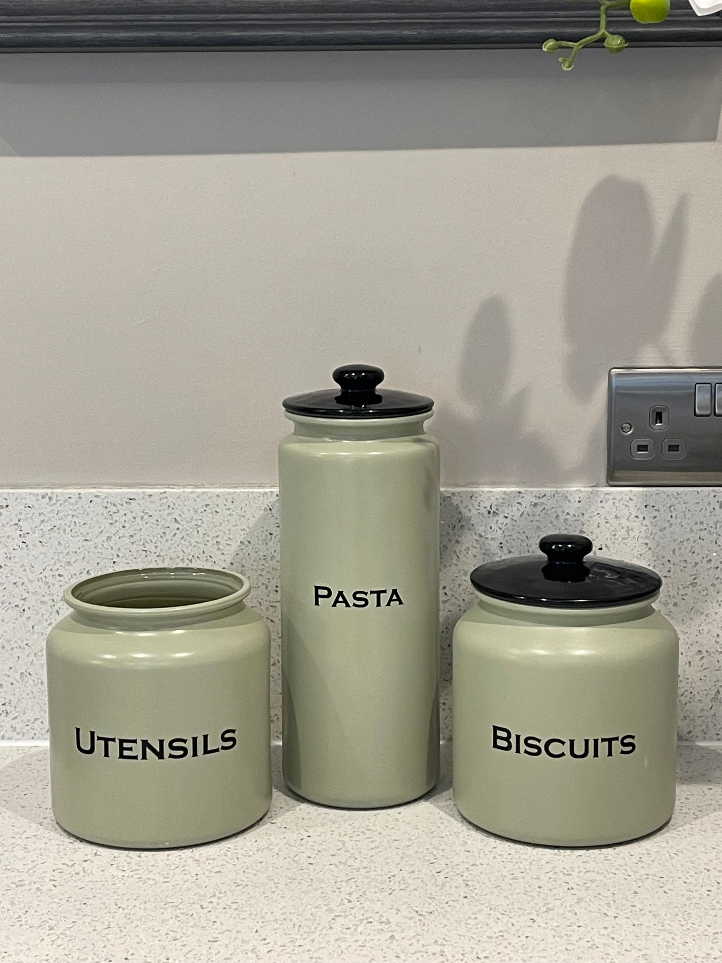  Sage Green Pasta Utensil Biscuit Jars 