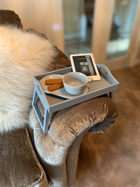 Glamjar Products Grey Wooden Sofa Arm Lap Tray 30cm x 20cm