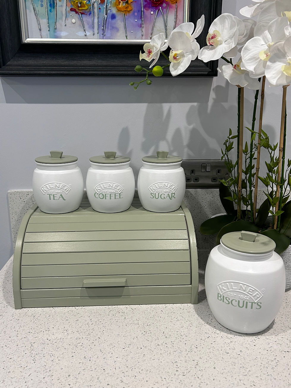 White Tea Coffee Sugar Canisters  Biscuit and Bread Bin