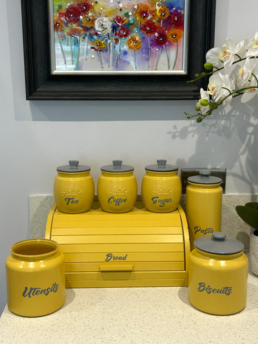 Tea coffee Sugar Yellow Storage Canisters choice of wording lid