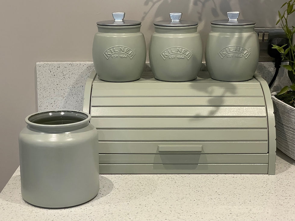 Thumbnail: Sage Green Canisters Set Tea Coffee Sugar , Bread Bin