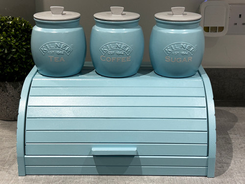 Glamjar Teal Blue Kitchen Canister Set with Bread Bin Coffee Tea