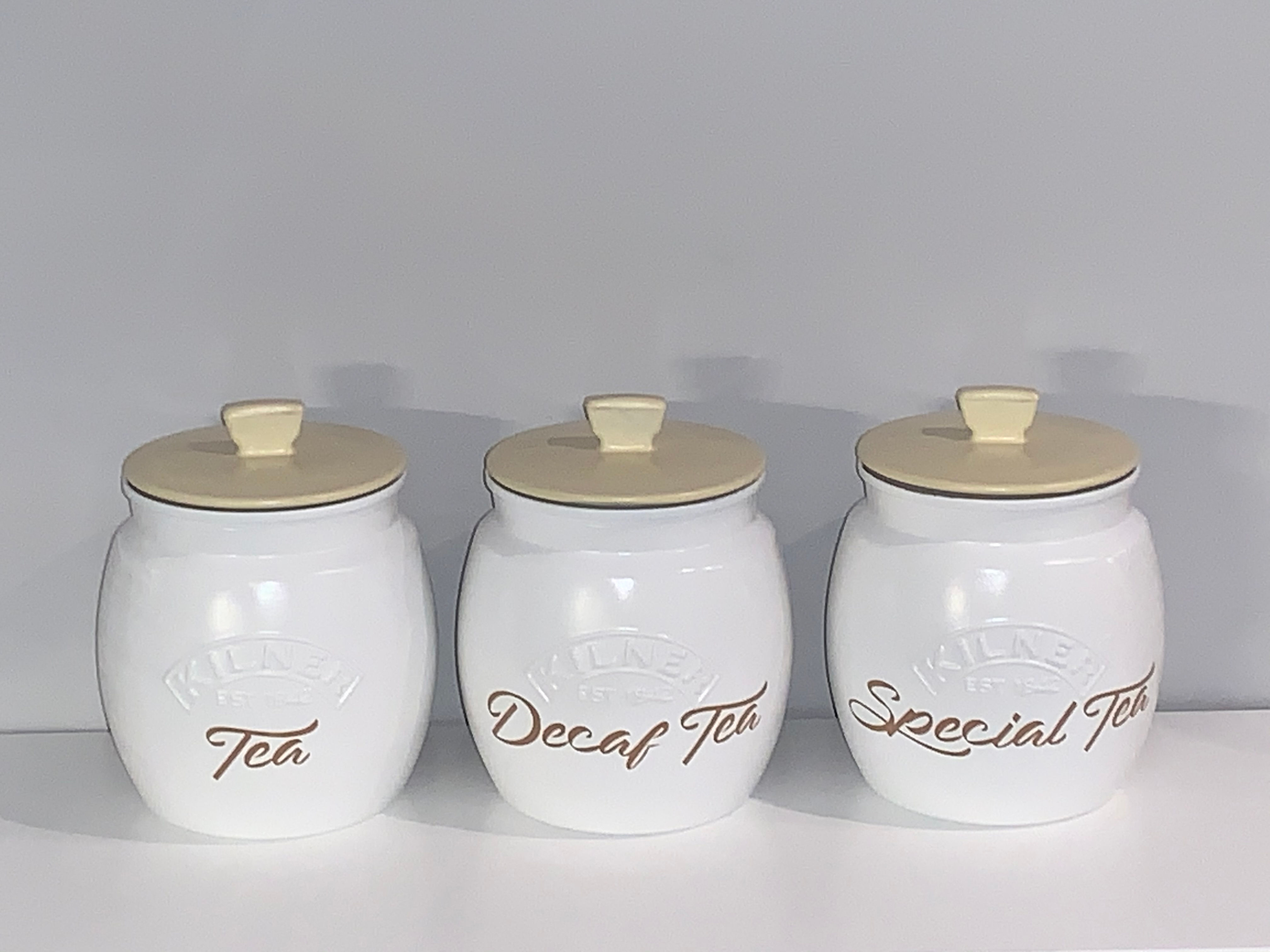 White Tea Coffee Sugar canisters set Kitchen Storage