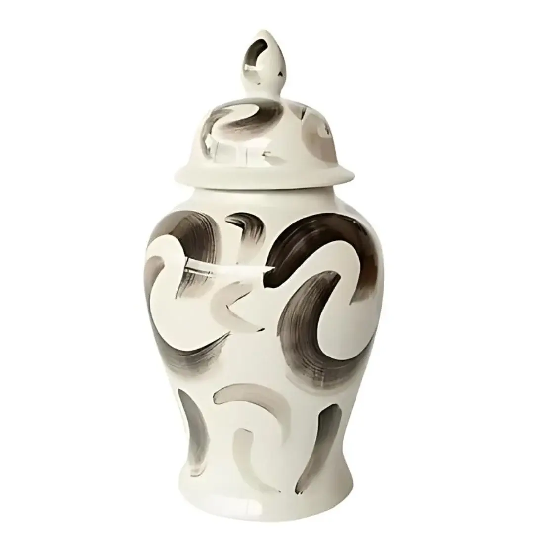 Monochrome Brush Swirl Small Ginger Jar