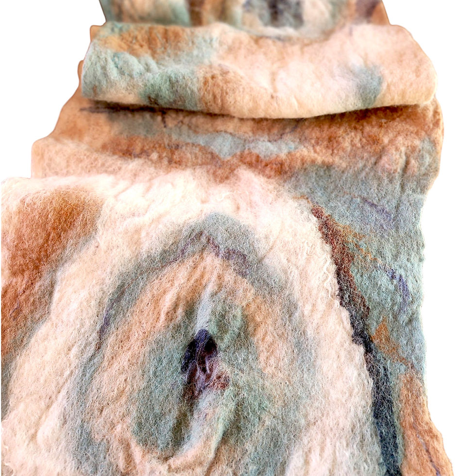 Thumbnail: Detail of cream, fawn and pale blue alpaca felt wrap.
