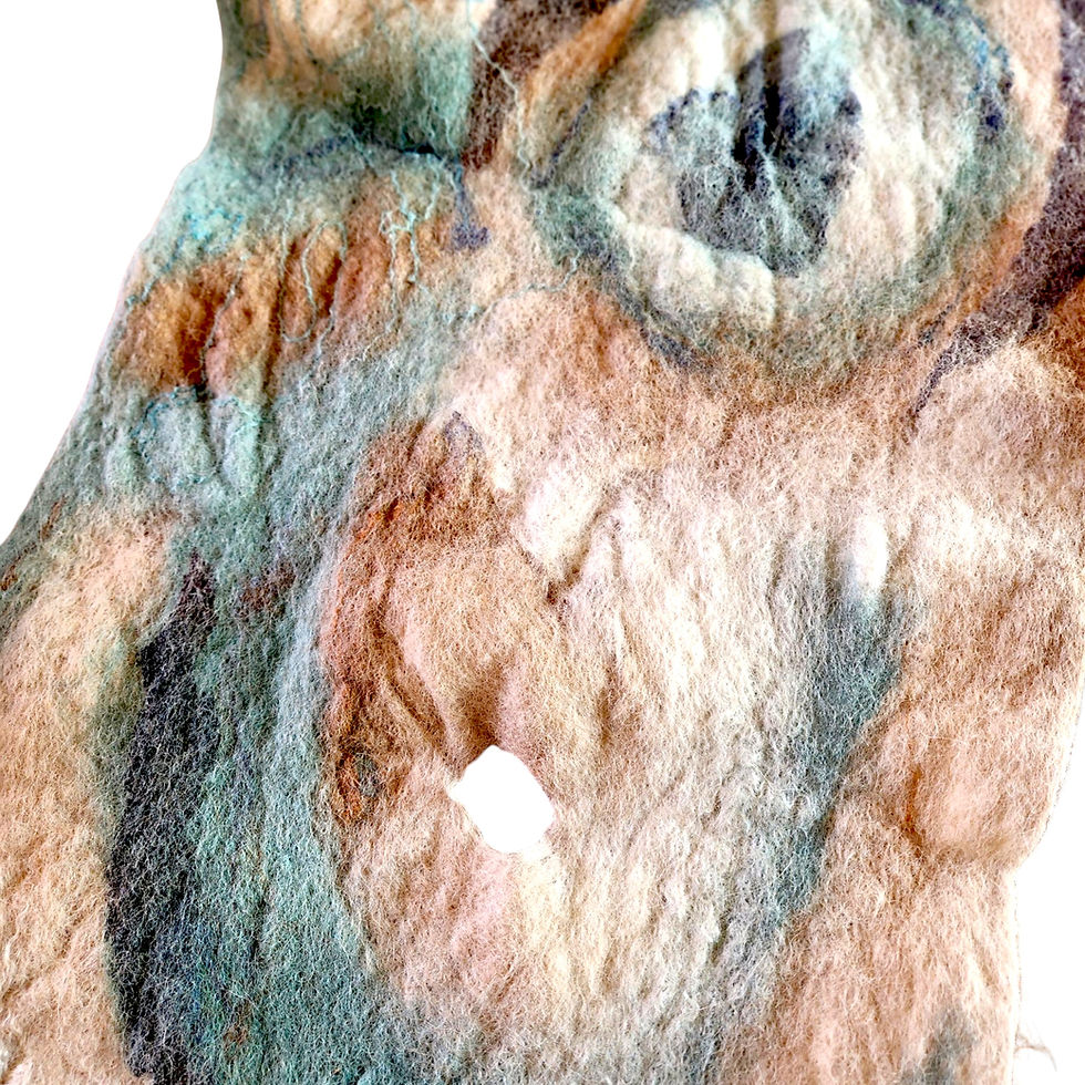 Thumbnail: Detail of cream, fawn and pale blue alpaca felt wrap.