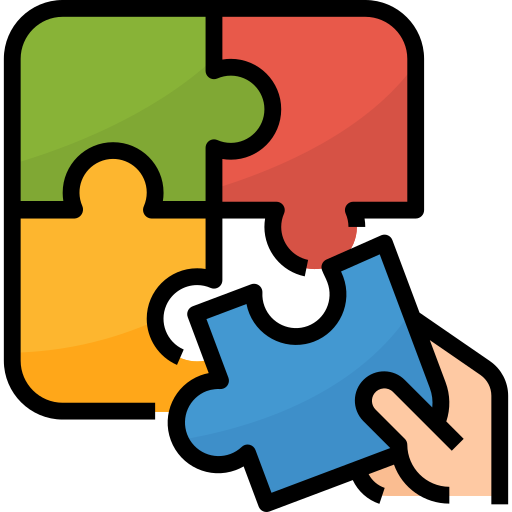 A hand and colorful puzzle pieces completing the missing part.