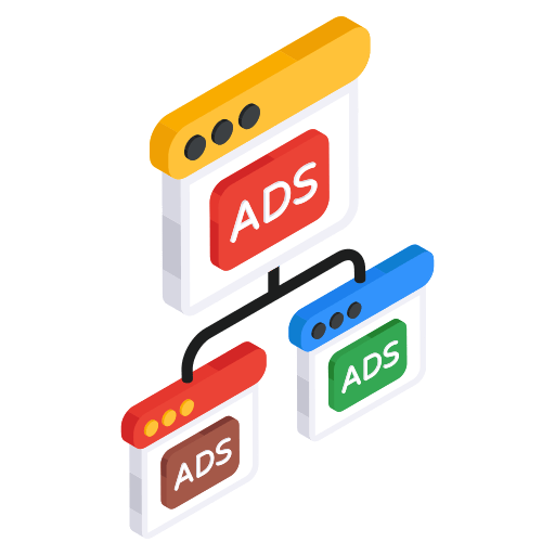 Üç farklı ADS reklamı gösteren web tarayıcısı ikonları