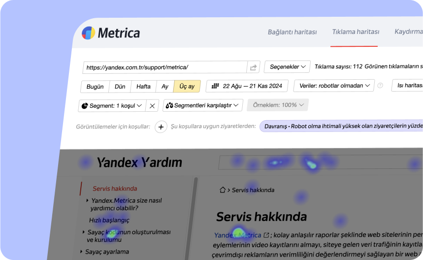 أداة إعداد التقارير Metrica، صفحة مساعدة Yandex، خريطة حرارية