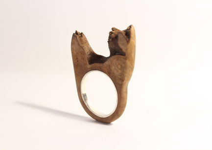 Wood and silver ring