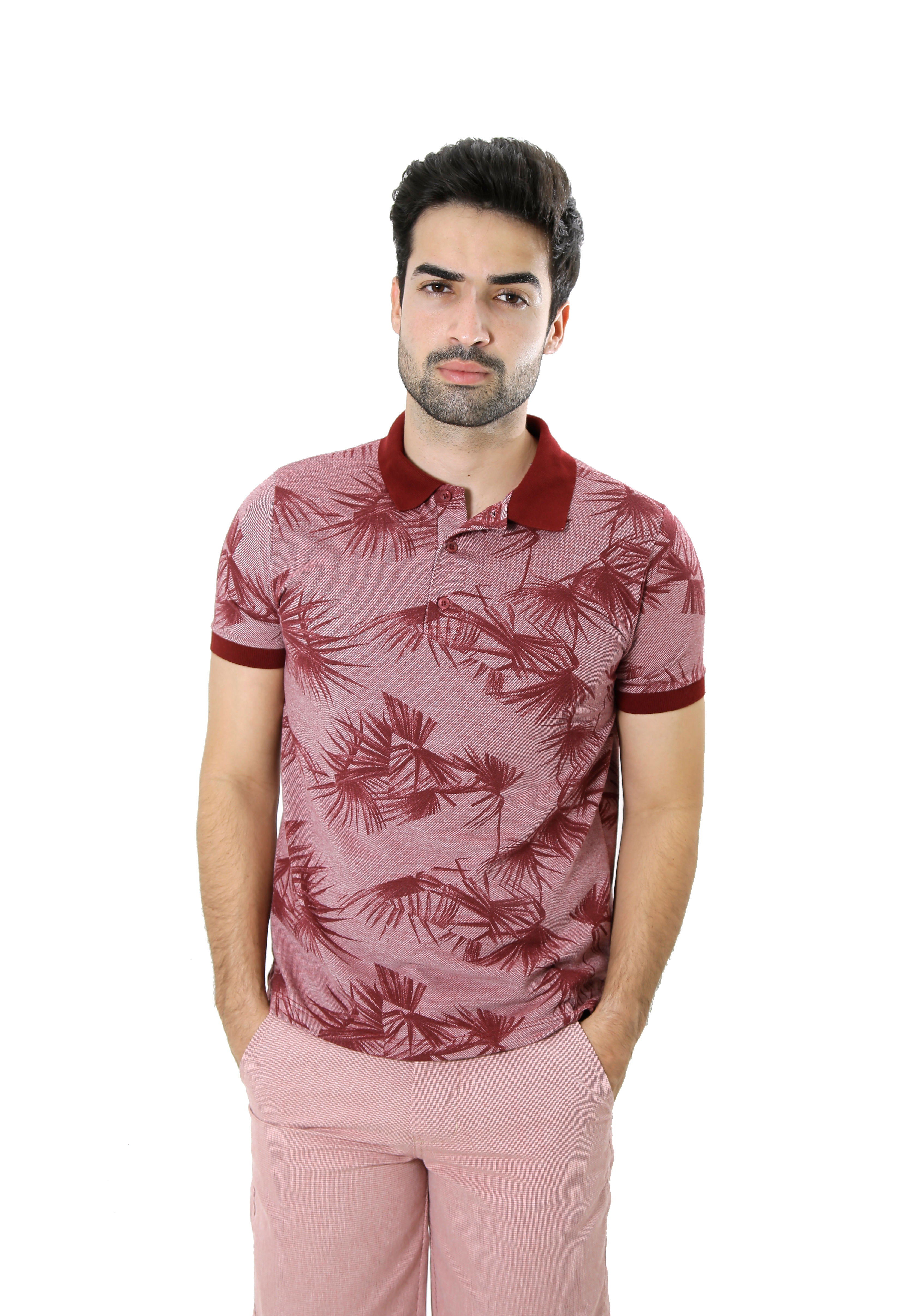 Camisa Polo Binado Floral Vinho