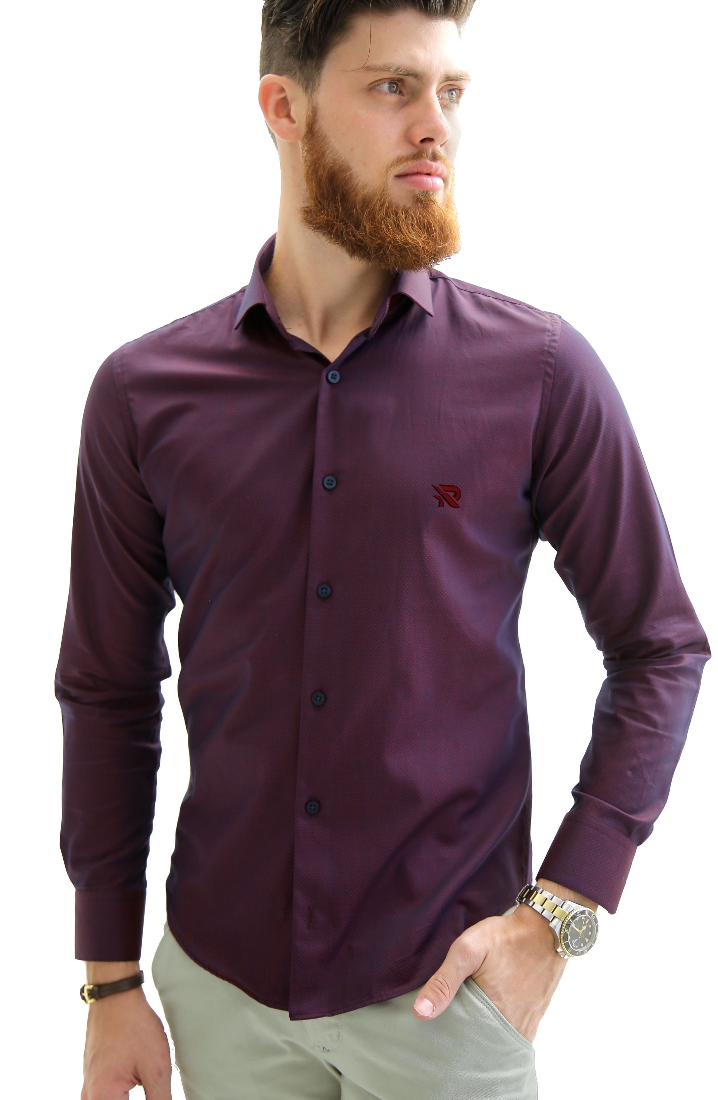Camisa Manga Longa Maquineta Super Slim 100% algodão Fio 60