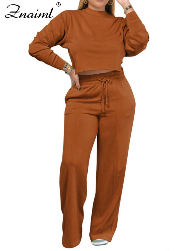 Miniatura: Conjunto feminino de 2 peças com cropped de manga longa e calça pantalona