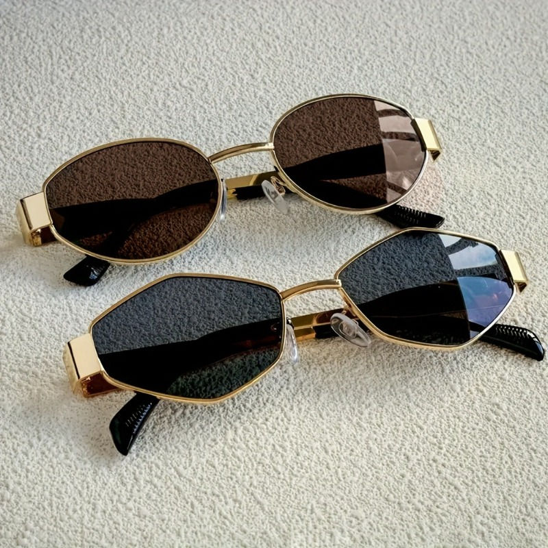 Kit com 2 óculos de sol femininos, armação geométrica oval fashion