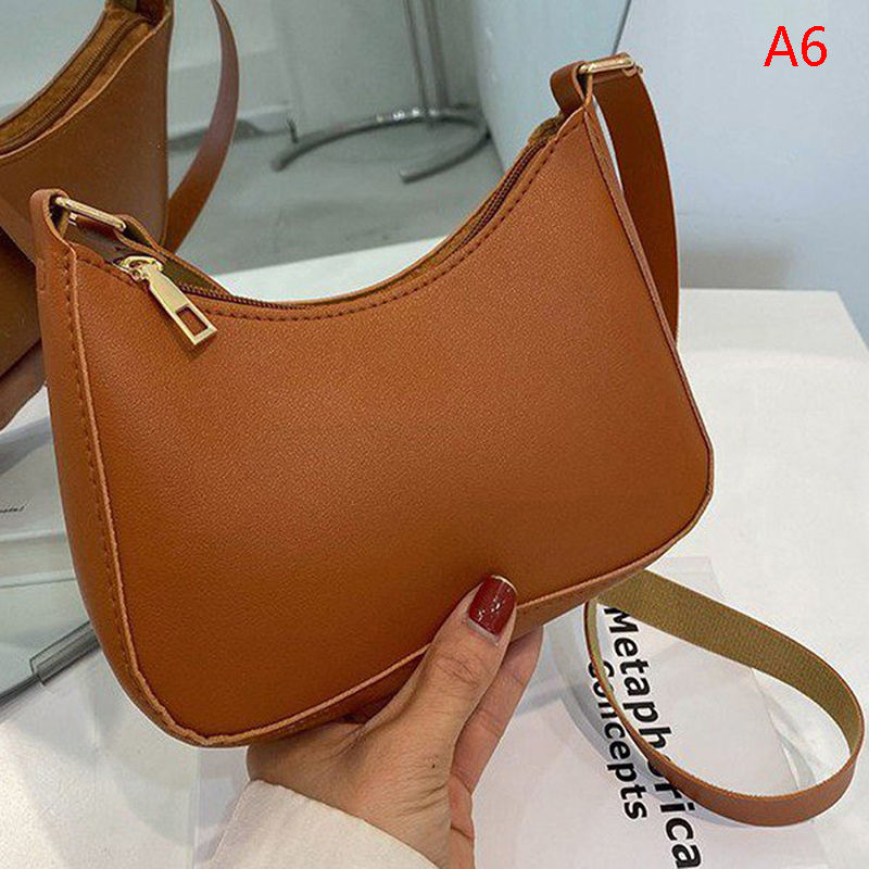 Miniatura: Bolsa Feminina de Ombro em Couro PU, Cor Sólida, Estilo Retrô e Casual