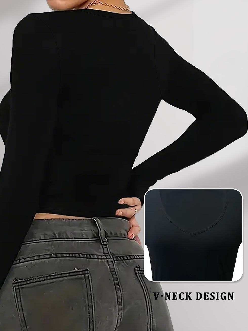 Miniatura: Camiseta feminina manga longa, supermacia e decote em V