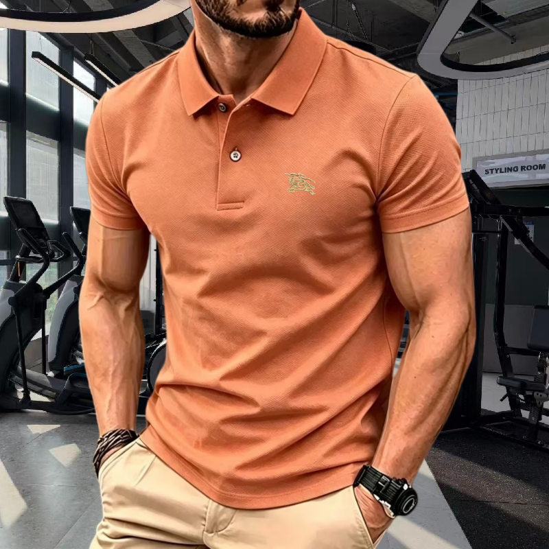 Miniatura: Camisa Polo Masculina de Algodão 100%, Manga Curta, Elegante e Casual