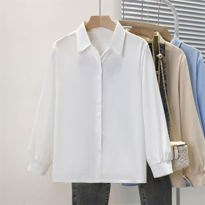 Miniatura: Camisa Feminina Casual de Chiffon para Primavera e Outono, Manga Longa e Solta