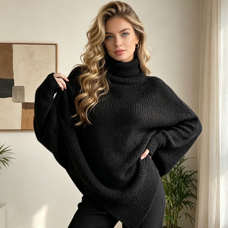 Miniatura: Suéter feminino de gola alta, soltinho e quente